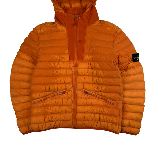 Stone Island 2019 Orange Loom Woven Down Puffer Jacket - Large
