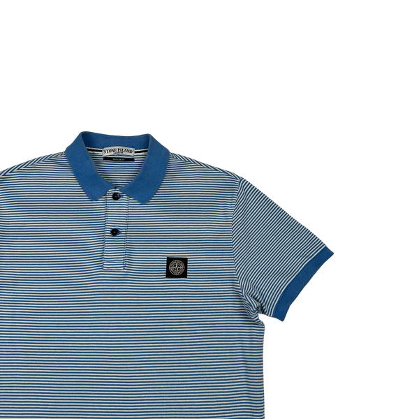 Stone Island 2012 Blue Striped Patch Cotton Short Sleeve Polo - XL