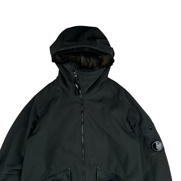 CP Company Black Teddy Fleece Lined Lens Viewer Hooded Jacket - Small