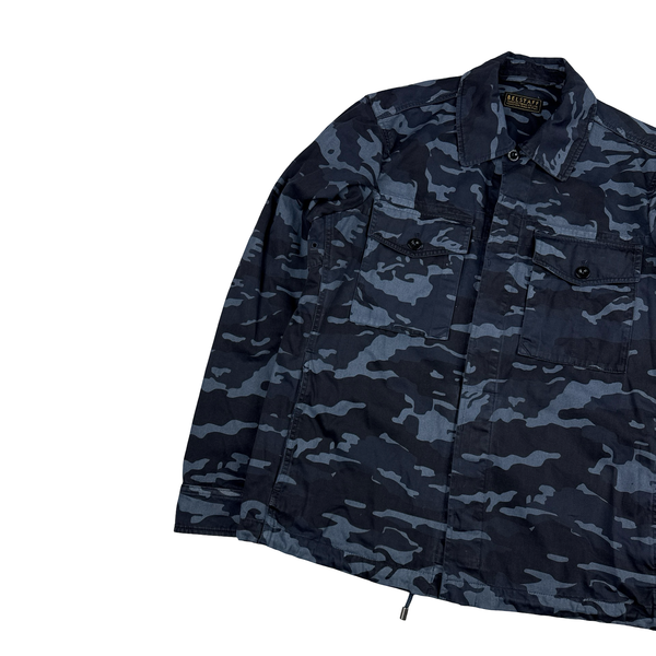 Belstaff Navy Camo Multi Pocket Cotton Collared Zipped Overshirt - Medium