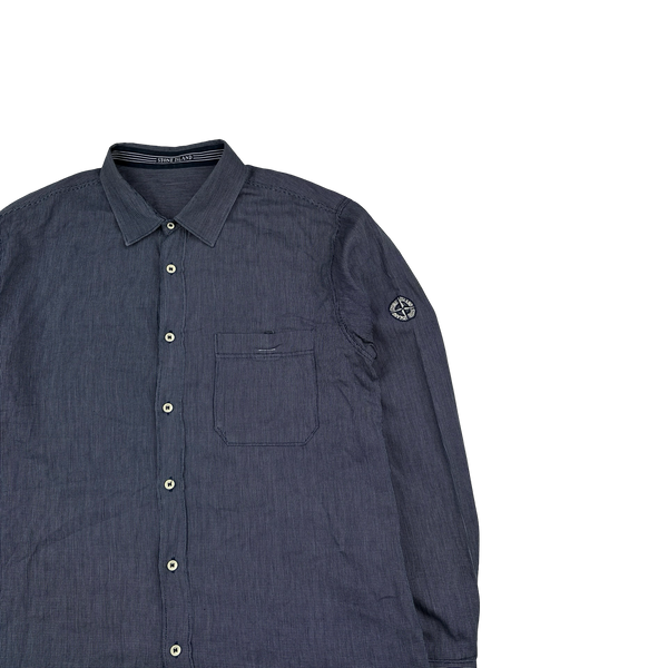Stone Island Vintage Navy Woven Buttoned Compass Overshirt - XL