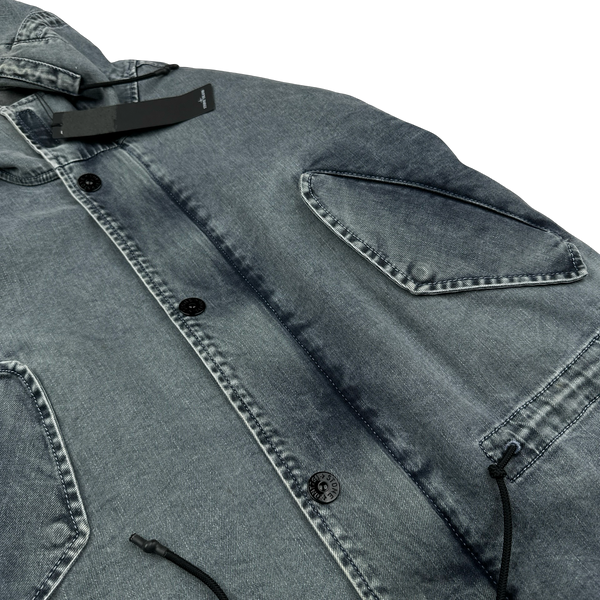 Stone Island 2018 Foam Resin Treated Denim Parka Jacket - Large