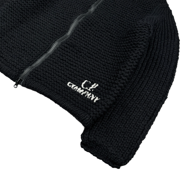 CP Company Black Heavyweight 100% Wool Handmade Knitted Zipped Hoodie - Small, Medium, Large, XL