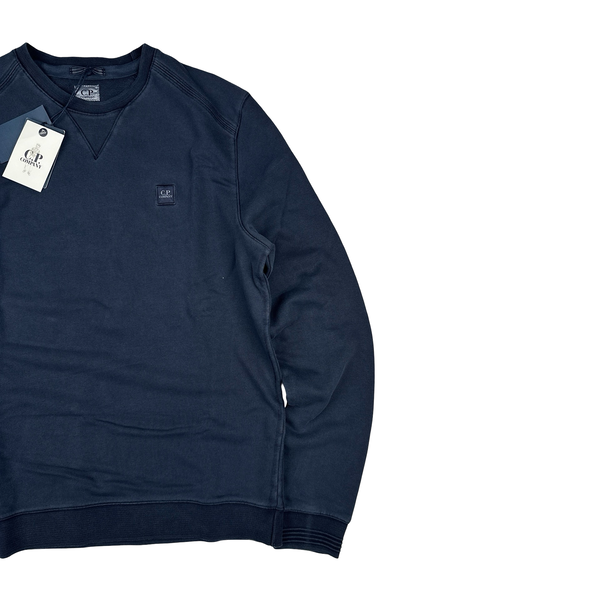 CP Company Navy Blue Cotton Garment Dyed Crewneck Jumper - Large