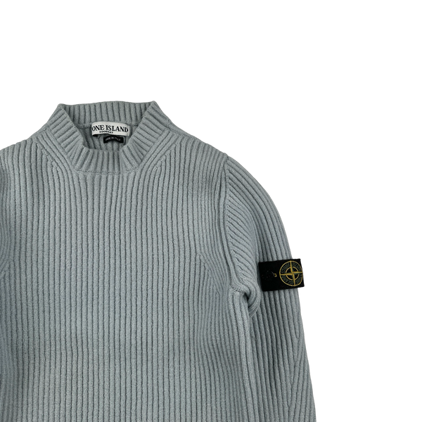 Stone Island 2000s Blue Wool Ribbed Crewneck Jumper - XS