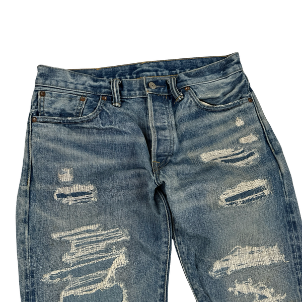 RRL Selvedge Denim Light Wash Ripped Jeans - Small