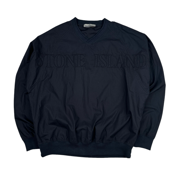 Stone Island 2023 Navy Light Cotton Tela Spellout Pullover - Medium