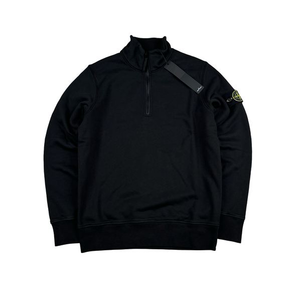 Stone Island 2023 Black Cotton Quarter Zipped Jumper - Small