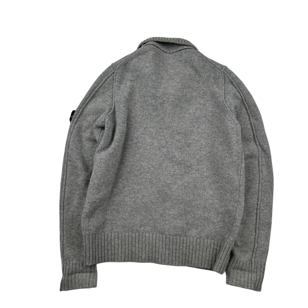 Stone Island 2015 Grey Lambswool Buttoned Knit Jumper - Medium