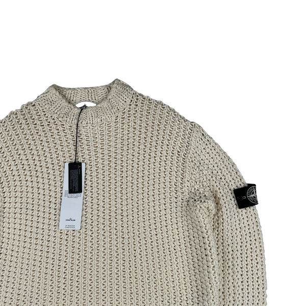 Stone Island 2025 UV-REACTIVE Heavyweight Yarn Knit White/Pink Jumper - Large