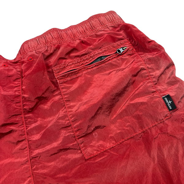 Stone Island 2016 Red Nylon Shimmer Reflective Spellout Swim Shorts - Large