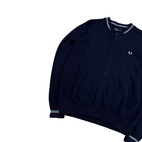 Fred Perry Navy Zipped Collared Knit Jumper - Large