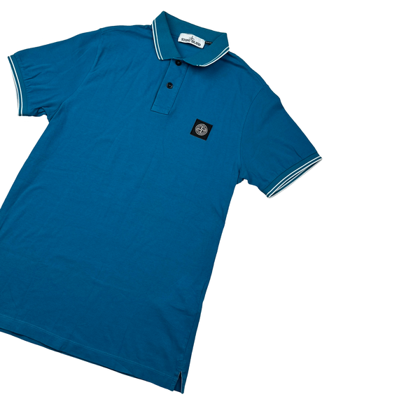 Stone Island 2018 Blue White Piped Polo Shirt - Large