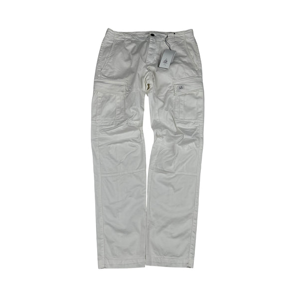 CP Company White Stretch Ergonomic Fit Cargo Trousers - Medium