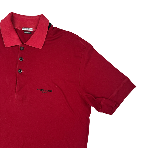 Stone Island 2005 Rare Red Organic Embroidered Spellout Polo - XL