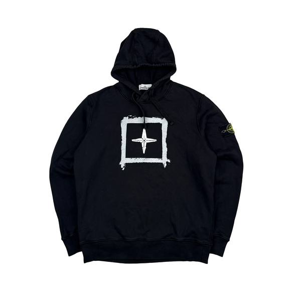 Stone Island 2021 Black Compass Pullover Cotton Hoodie - XL