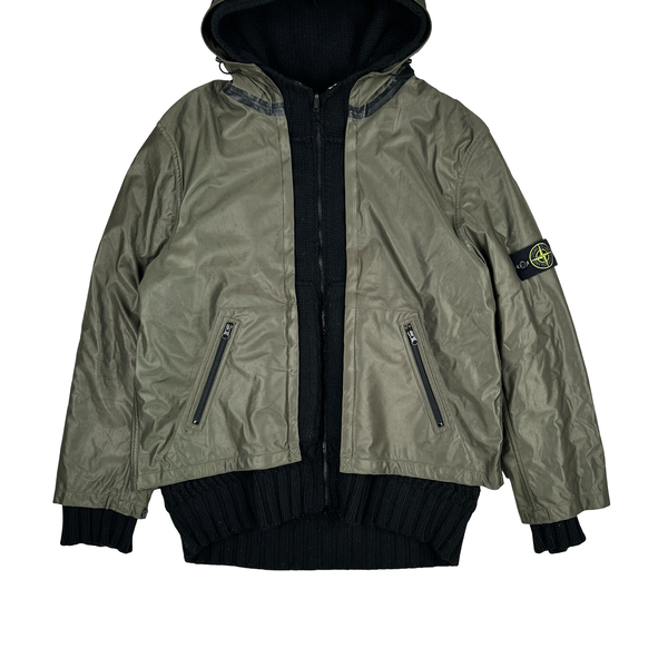 Stone Island 2008 Black Thick Wool Knit Nylon Liner 3 in 1 Jacket - XXL