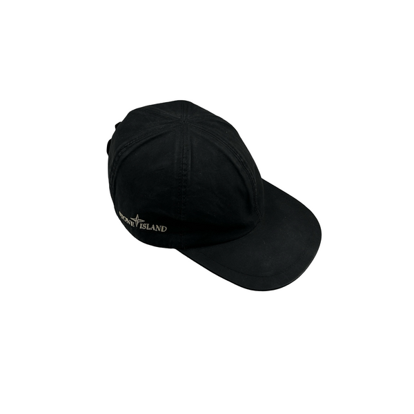Stone Island 2003 Vintage Black Cotton Blend Spellout Cap - Large