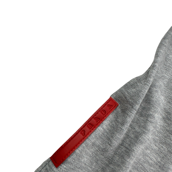 Prada Grey Cotton Collared Red Tab Polo Shirt - Large