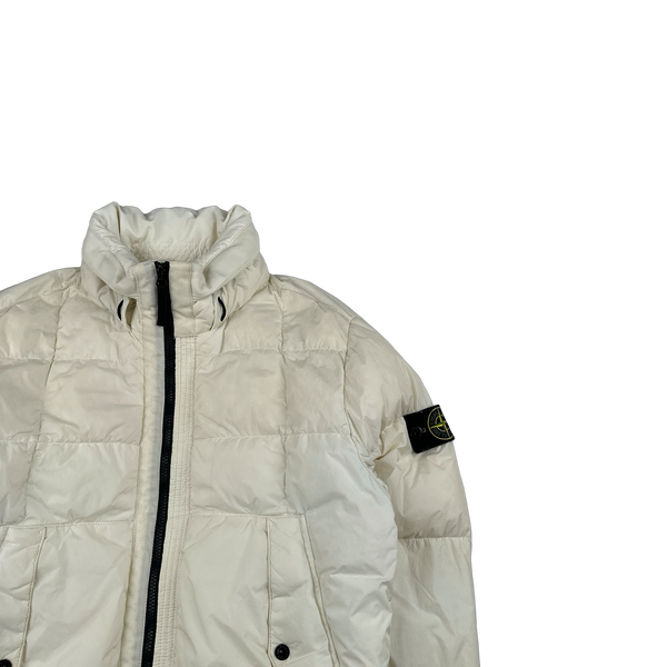 Stone Island 2018 White Garment Dyed Crinkle Reps Puffer Jacket - Small