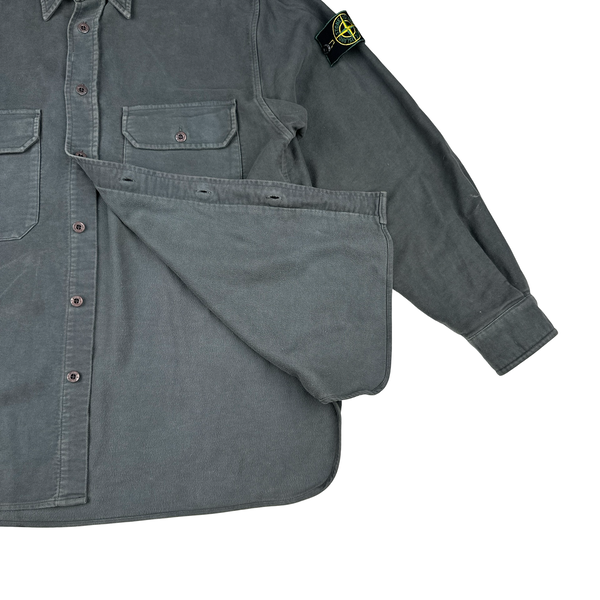 Stone Island 1996 Green Edge Thick Grey Fleece Shirt - Medium