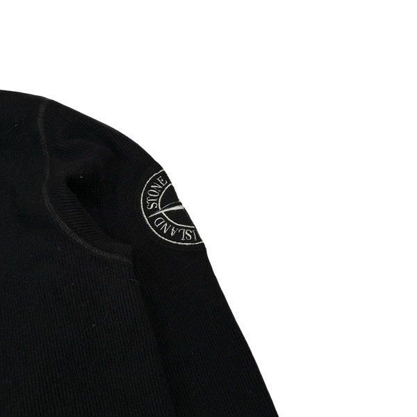Stone Island Vintage Black Ribbed Wool Compass Pullover Jumper - XL