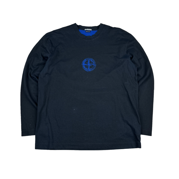 Stone Island Italy 2005 Navy Compass Spellout Longsleeve T shirt - XXL