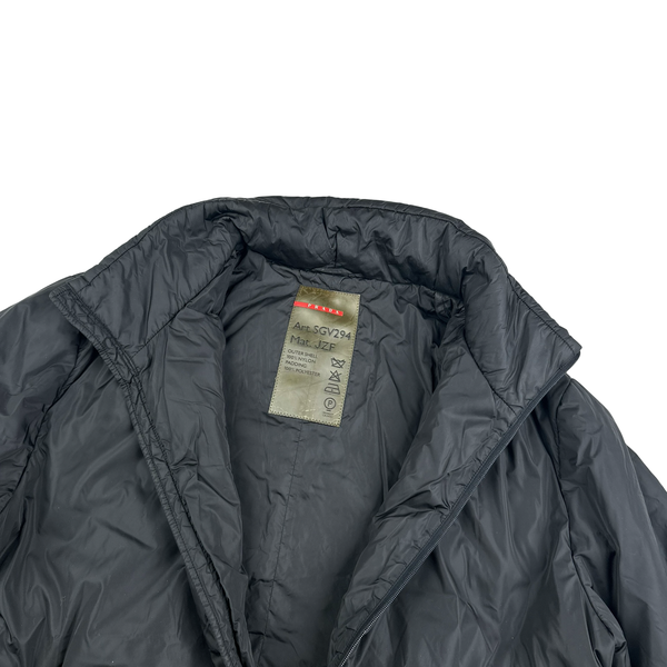 Prada Black Nylon Tab Padded Long Jacket - 3XL