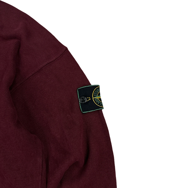 Stone Island 1995 Burgundy Green Edge Mock Neck Pullover Jumper - Large