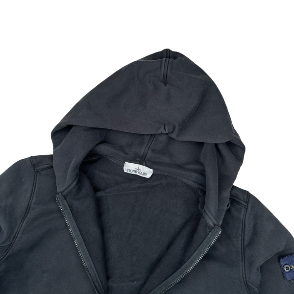 Stone Island Black Cotton Zipped Hoodie - Medium