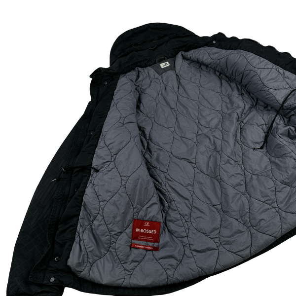 CP Company Black M Bossed Quilted Goggle Jacket - Medium