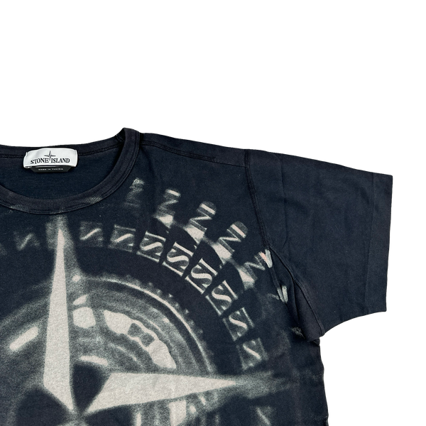 Stone Island 2019 Navy Garment Dyed Compass Print T Shirt - XL