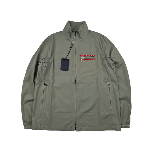 Prada Khaki Caroli Health Club Strech Lightweight Windbreaker Jacket - Large