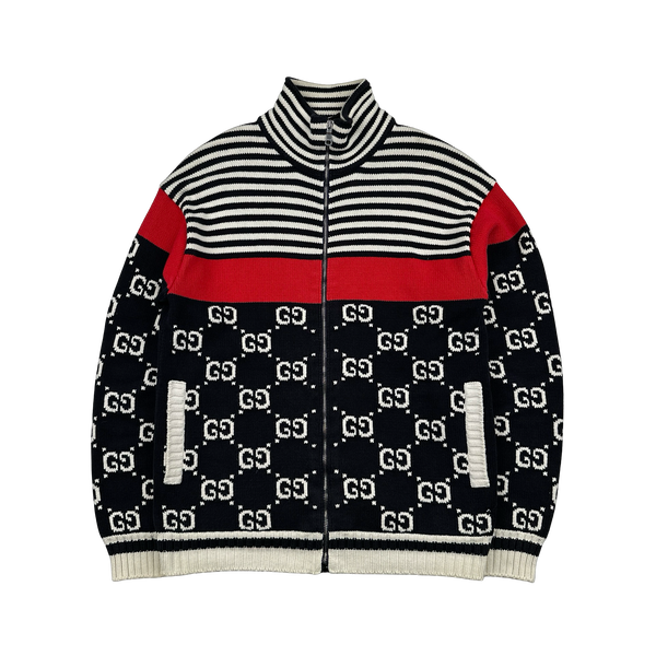 Gucci Striped Monogram Cotton Knit Zipped Jumper - Small