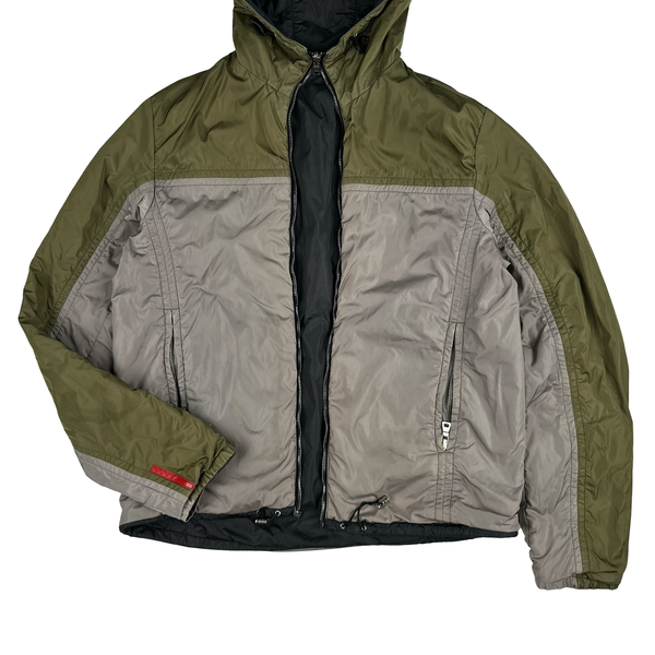 Prada Grey/Khaki Red Tab Reversible Nylon Windbreaker Jacket - Large