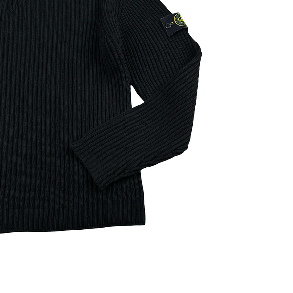 Stone Island 2001 Black Lana Wool Vintage Ribbed High Neck Jumper - Large