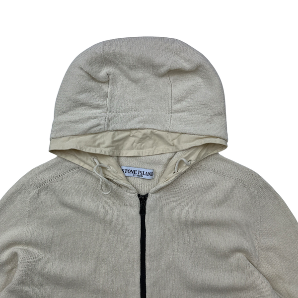 Stone Island Sand Knitted Cotton Hooded Zip Up Jumper - XL