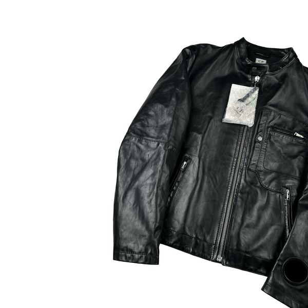 CP Company 2007 Black Zipped Vintage Real Leather Jacket - XXL