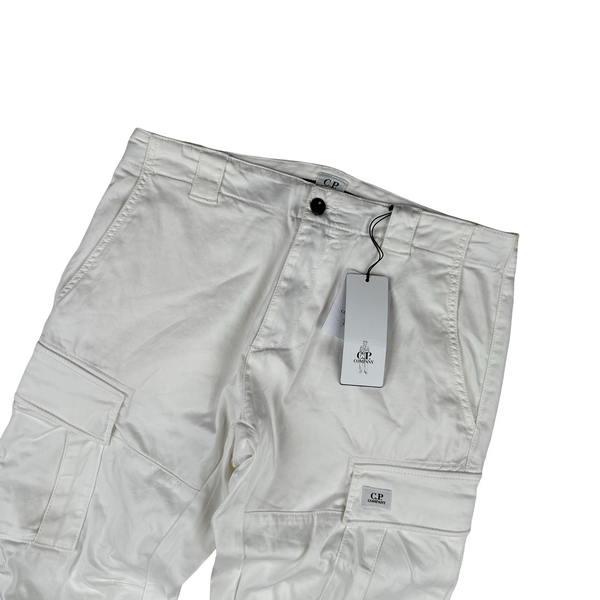 CP Company White Stretch Ergonomic Fit Cargo Trousers - Large