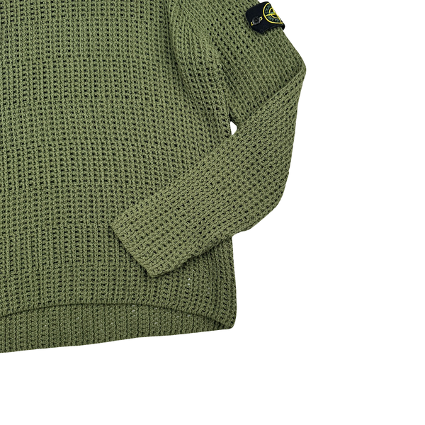 Stone Island 2022 Green Thick Woven Knit Crewneck Jumper - Large