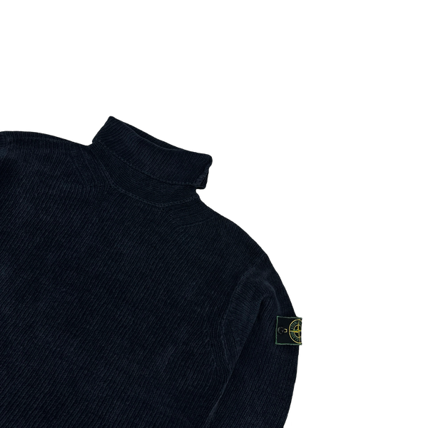 Stone Island Vintage 1995 Navy Chenille Knit Vintage Roll Neck - Medium