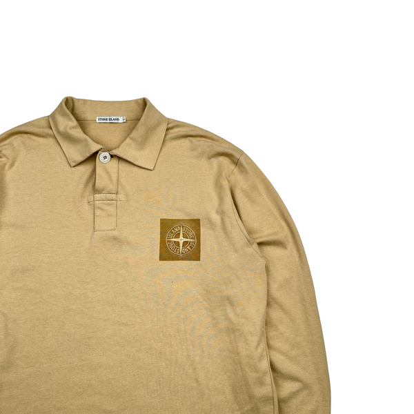 Stone Island Vintage 2001 Sand Spellout Cotton Longsleeve Polo - Large