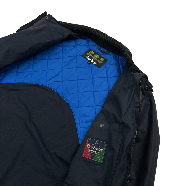 Barbour Navy Cotton Quilted Lined Wax Field Jacket - XXL