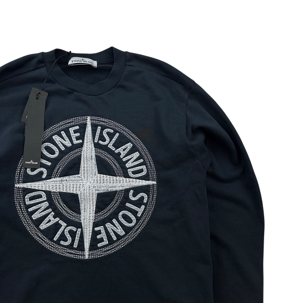 STONE  コンパスロゴ刺繍　BDシャツ　ネイビー　Mサイズ Stone Island 2023 Navy Embroidered Compass Jumper - Small