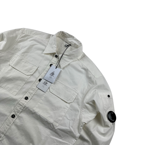 CP Company White Cotton Buttoned Overshirt - Medium