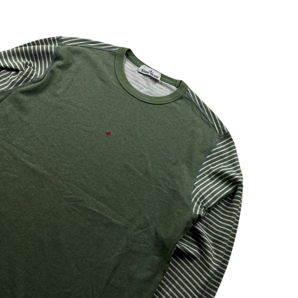 Stone Island Green Striped Marina Long Sleeved Top - Large