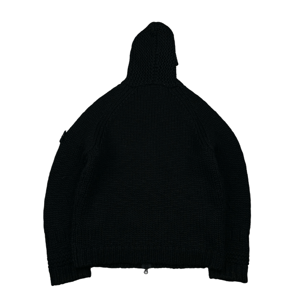 Stone Island 2022 Black 100% Wool Knitted Heavyweight Hoodie - Large