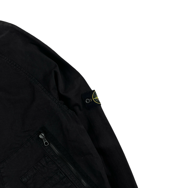 Stone Island 2006 Black Laminated Cotton Hooded Jacket - Large