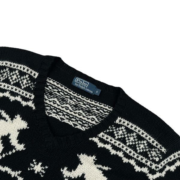 Ralph Lauren Wool Knit Folk Style V-Neck Jumper - Small