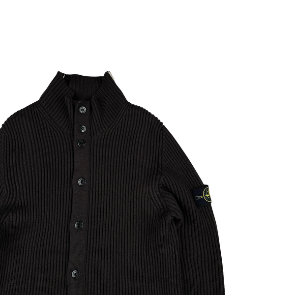 Stone Island 2005 Brown Wool Buttoned Ribbed Jumper - XXL